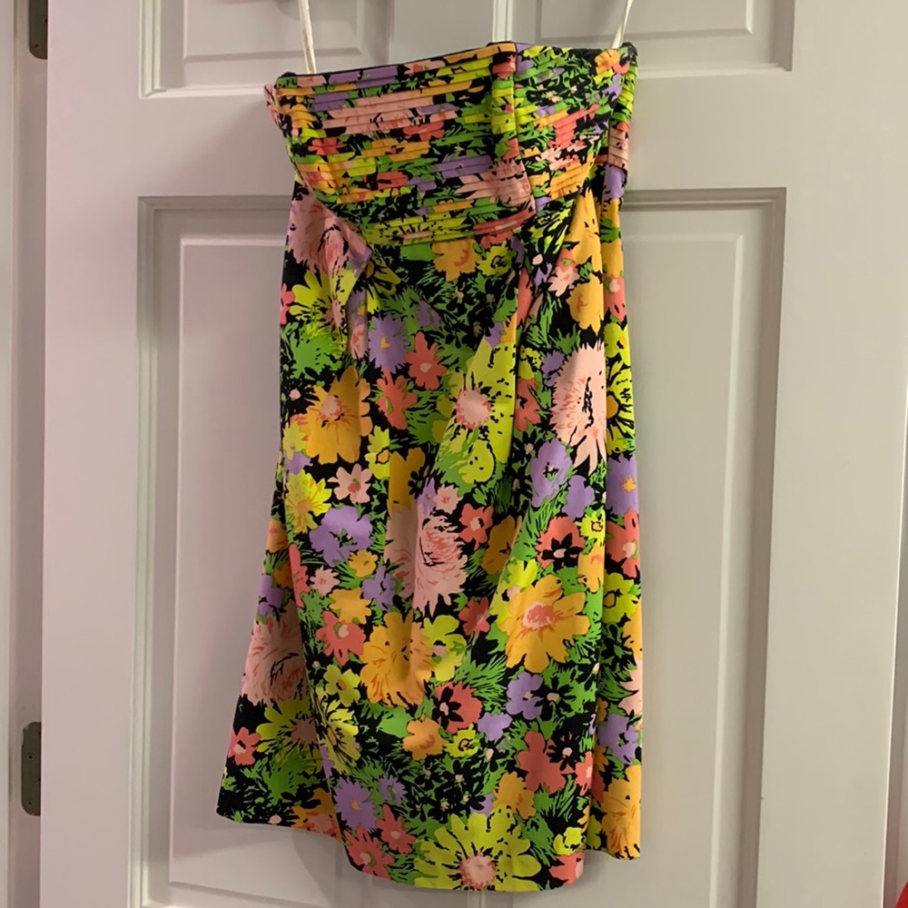 Shoshanna mini strapless dress. Great for a summer party! Fun colors